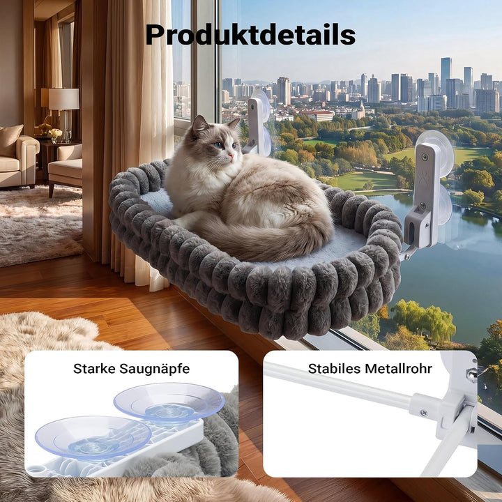 Fudajo Fenster Katzenhängematte 30 x 60 cm dunkelgrau, Katzenbett Hängematte bis 10 kg, Fensterliege