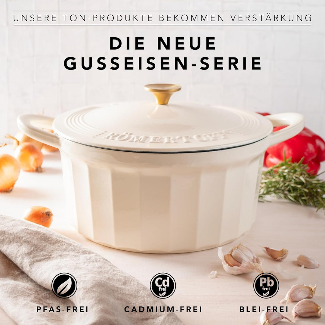 Römertopf Gusseisen Topf mit Deckel 28 cm – Schmortopf Emaille-Beschichtung, alle Herdarten inkl. In