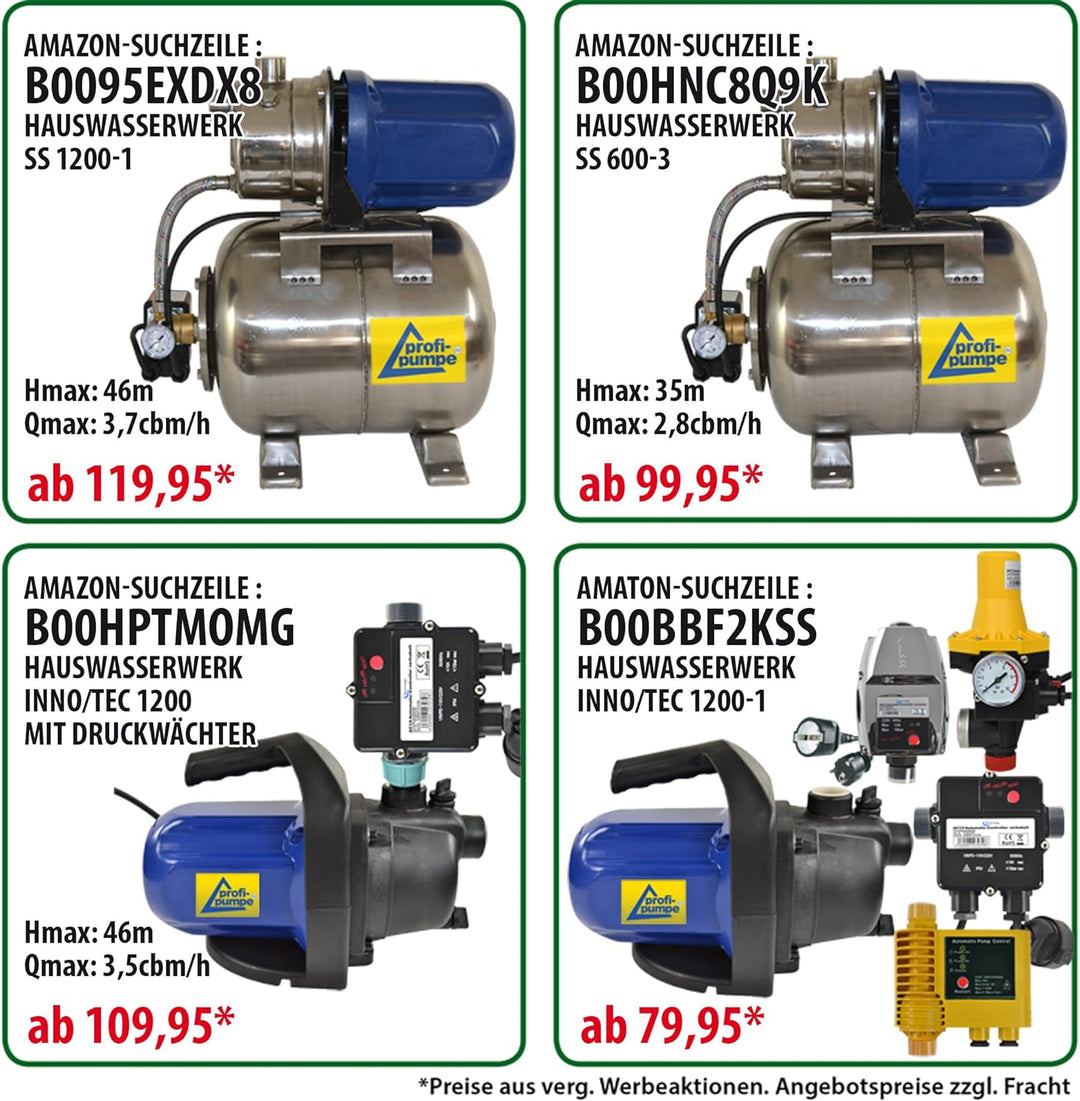 HAUSWASSERWERK HAUSWASSERAUTOMAT LEISE KREISELPUMPE PUMPE AQUA INNO-TEC 1300Watt mit DURCHFLUSSWÄCHE