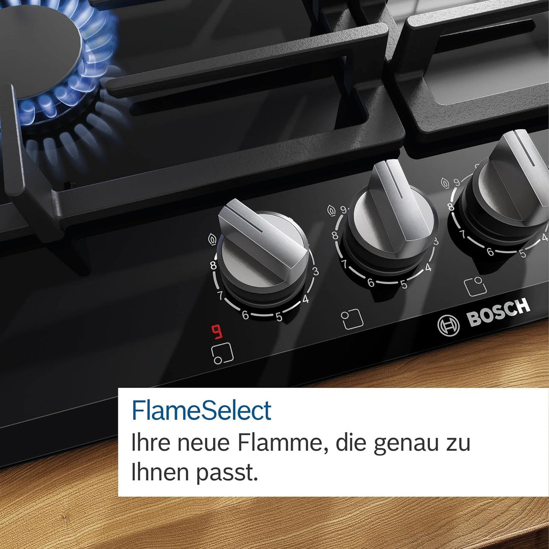 BOSCH PRS9A6B70D Gaskochfeld Serie 8, autarker Gasherd 90 cm breit, FlameSelect, Spülmaschinenfeste