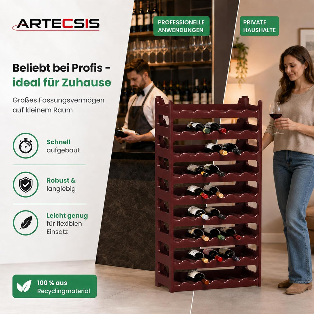 ARTECSIS Weinregal stapelbar Kunststoff für 60 Flaschen, stabiles leichtes Flaschenregal für Keller,