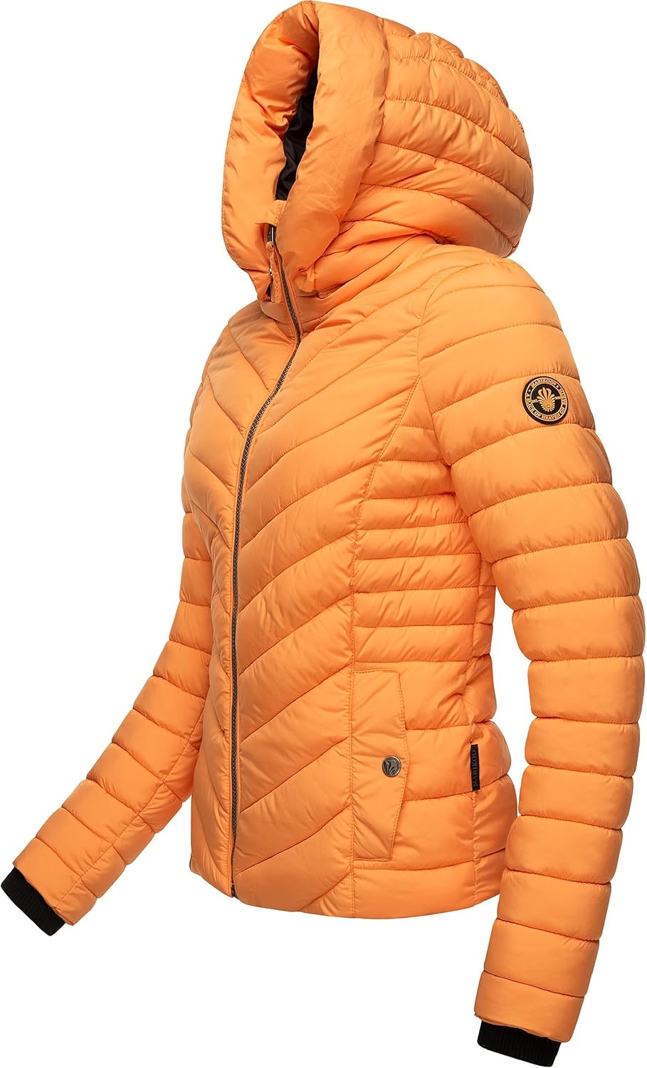 MARIKOO Damen Übergangsjacke leichte Steppjacke kurz mit Abnehmbarer Kapuze Kagomee XS-XXL, Apricot