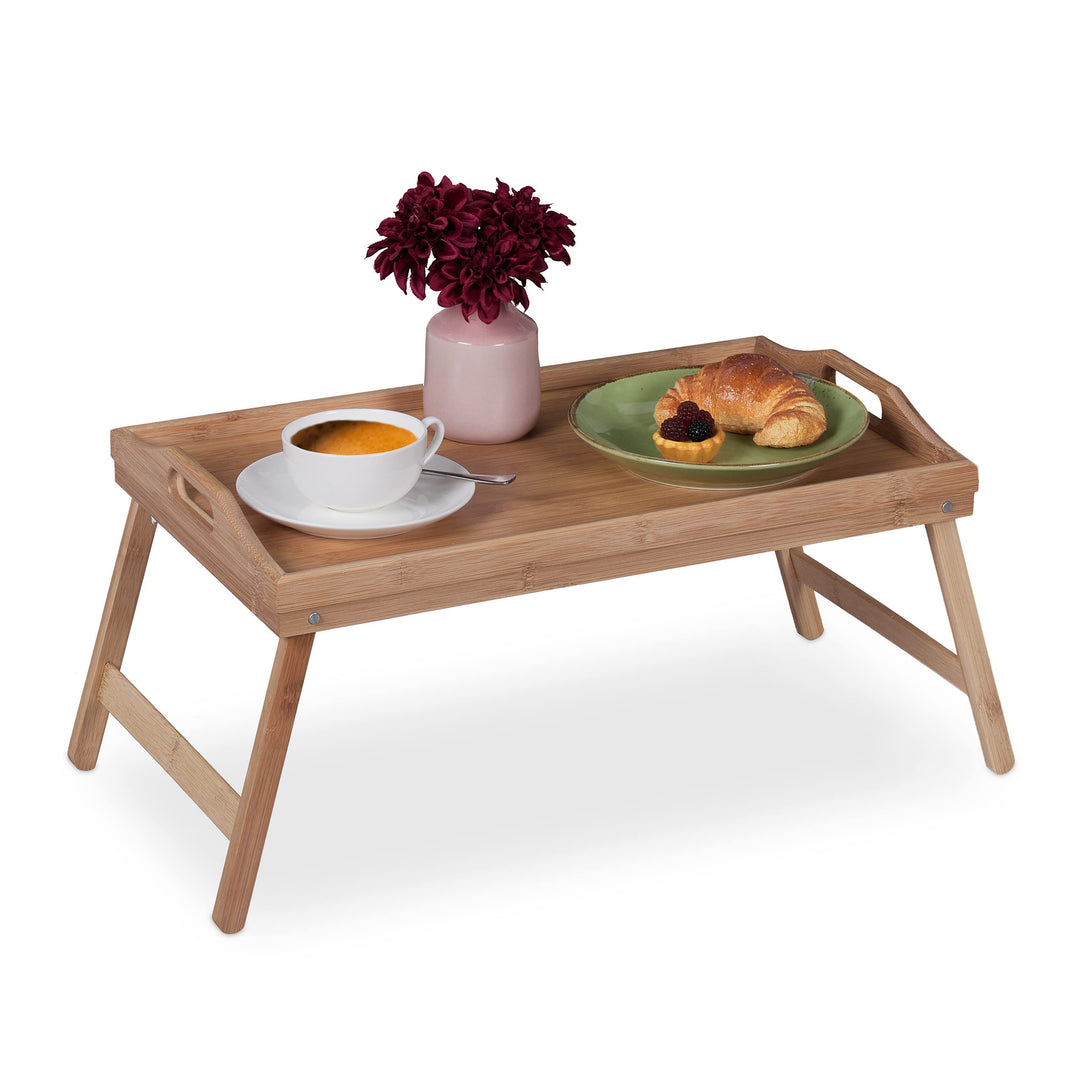 Relaxdays Betttablett klappbar, Essenstablett mit Füssen, Frühstück im Bett, Bambus & MDF, HxBxT: 25