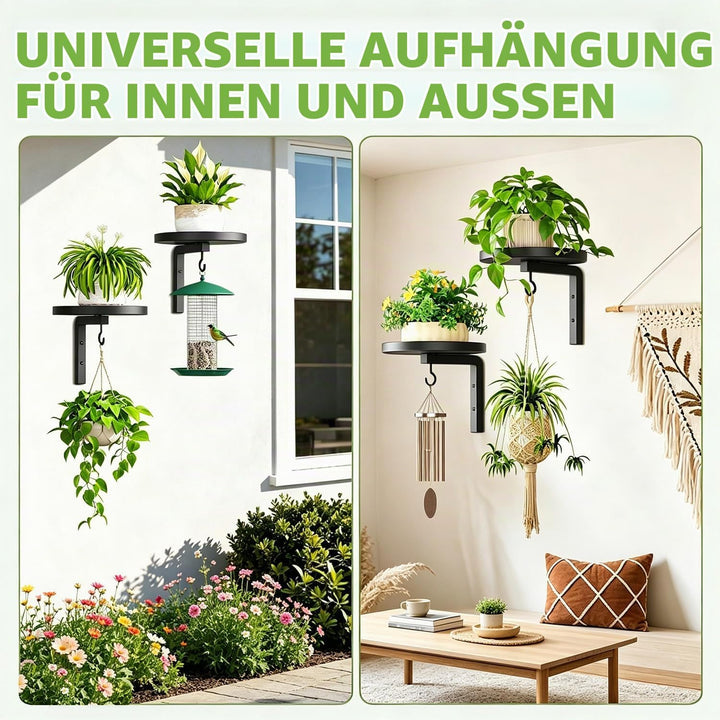 2 Stück Wandbehang Pflanzenständer Metall, 20 cm Pflanzenhalter Wand Metall mit Haken, Pflanzenregal