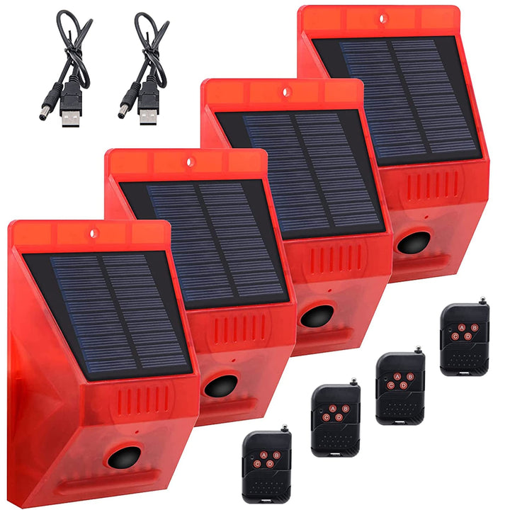 Solar Alarmanlage Blitz Hell mit Fernbedienung Bewegungsmelder Draussen Alarm Hell 129db Ton Sicherh
