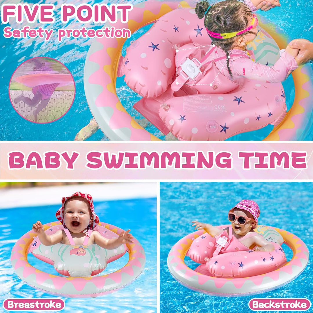 Thedttoy Schwimmring Baby mit Dual Airbag und UPF50+ Sonnendach, Baby Schwimmreifen Verstellbarer Au