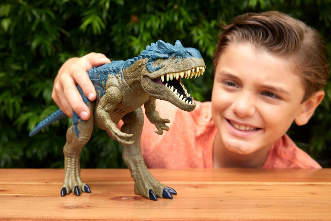 Mattel Jurassic World Ruthless Rampage Allosaurus Dinosaurier-Spielzeug, Actionfigur mit kontinuierl