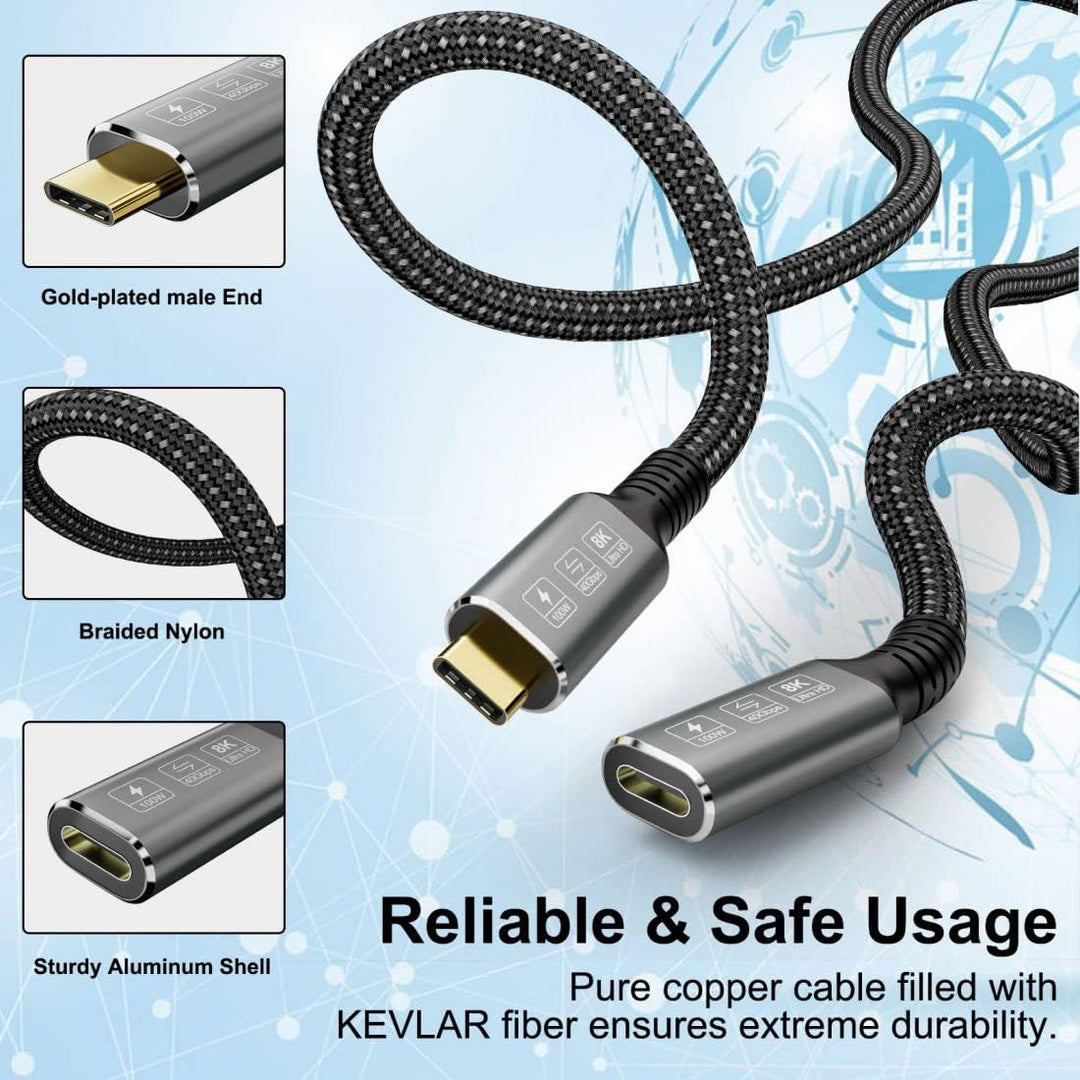 ChenYang CY USB4 USB-C-Verlängerungskabel Stecker auf Buchse 40 Gbit/s mit 100 W Aufladung und 8 K b