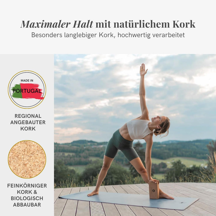 Lotuscrafts® Yoga Block Kork 2er Set oder Yoga Block Kork einzeln, Yogablöcke Made in Portugal, Yoga