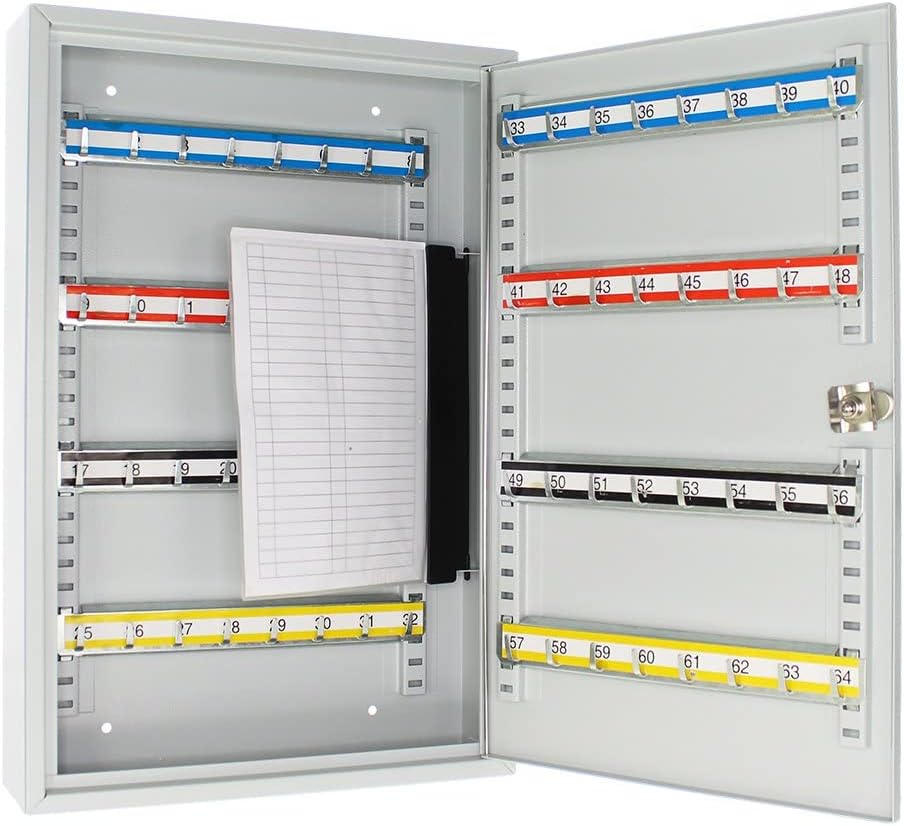 Rottner Schlüsselschrank Eintürig S 64 mit Zylinderschloss, Lichtgrau, 64 Schlüsselanhänger gratis,