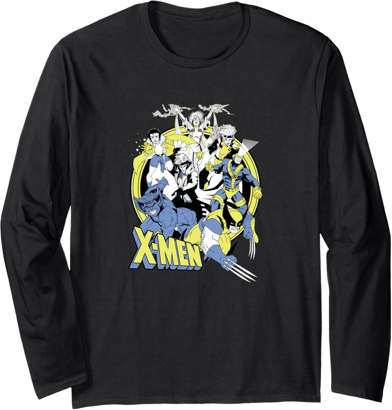 Marvel X-Men Retro Action Group Shot Logo Langarmshirt