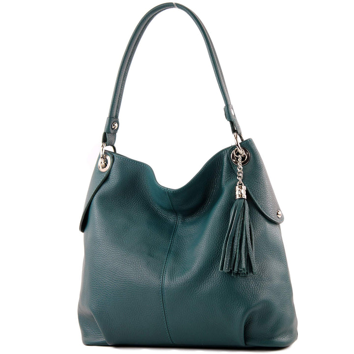 modamoda de - T185 - ital. Damen Schultertasche aus Leder Petrol, Petrol