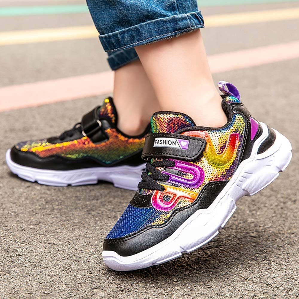 Mädchen Turnschuhe Sparkle Scales Sneaker Kinderschuhe mit Klettverschluss(28-38 EU) 27 EU Schwarz,