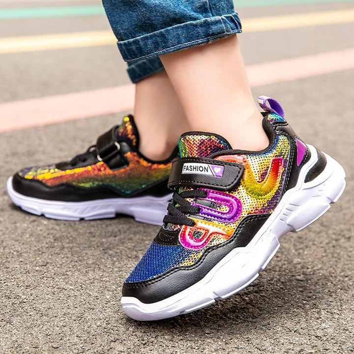Mädchen Turnschuhe Sparkle Scales Sneaker Kinderschuhe mit Klettverschluss(28-38 EU) 27 EU Schwarz,
