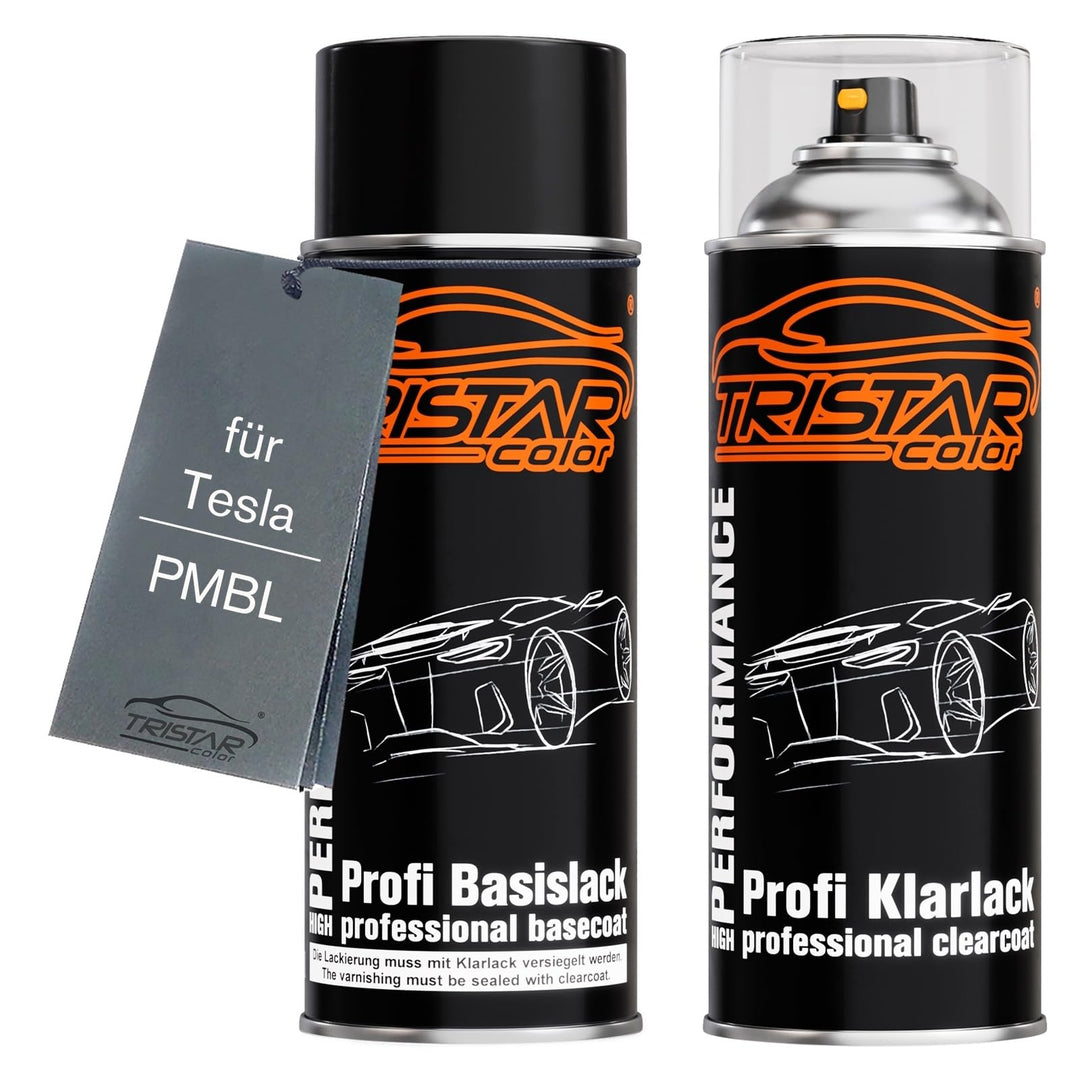 TRISTARcolor Autolack Spraydosen Set für Tesla PMBL Obsidian Black Metallic Basislack Klarlack Sprüh