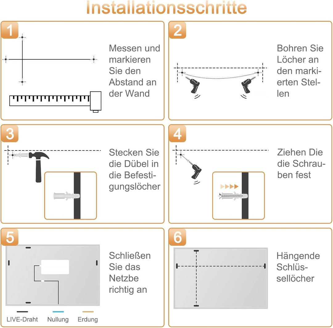 Youyijia LED Badspiegel mit Beleuchtung, Wandspiegel Badezimmerspiegel mit Touch-Schalter Kaltweiss