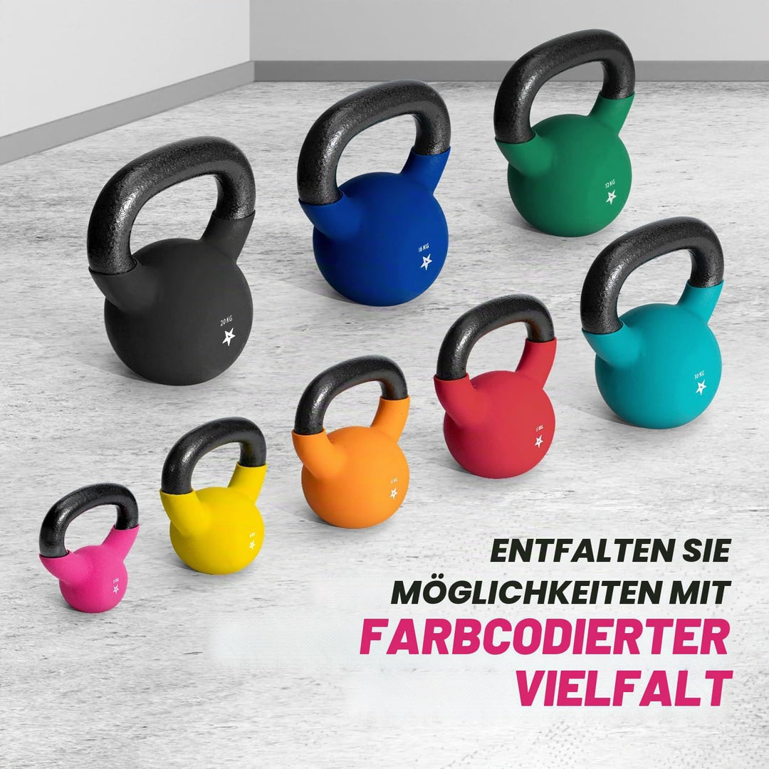 Yes4All 2-20kg Kettlebell aus Gusseisen mit Neopren Beschichtung, Mehrfarbige Kettlebells, Schwungha