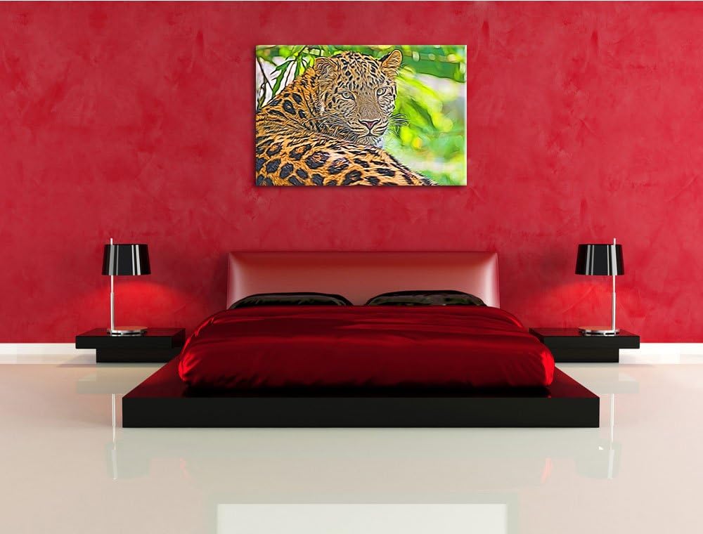 aufmerksamer Leopard im Schatten Deluxe Format: 100x70 cm auf Leinwand, XXL riesige Bilder fertig ge
