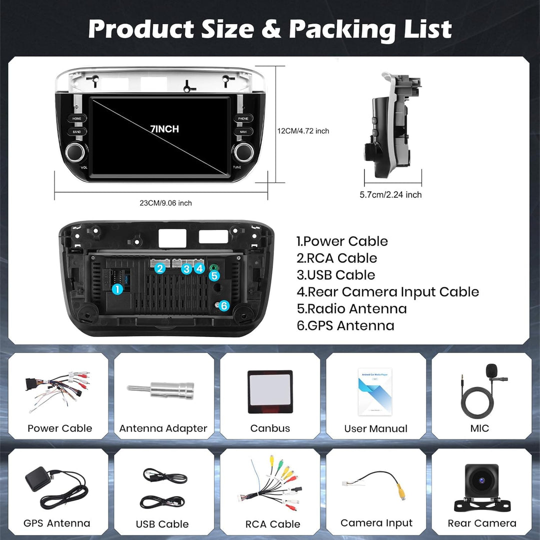 Hikity 4G+64G Autoradio Android 15 für FIAT Punto 2012-2016 mit 7-Zoll-Touchscreen, Stereo Radio mit