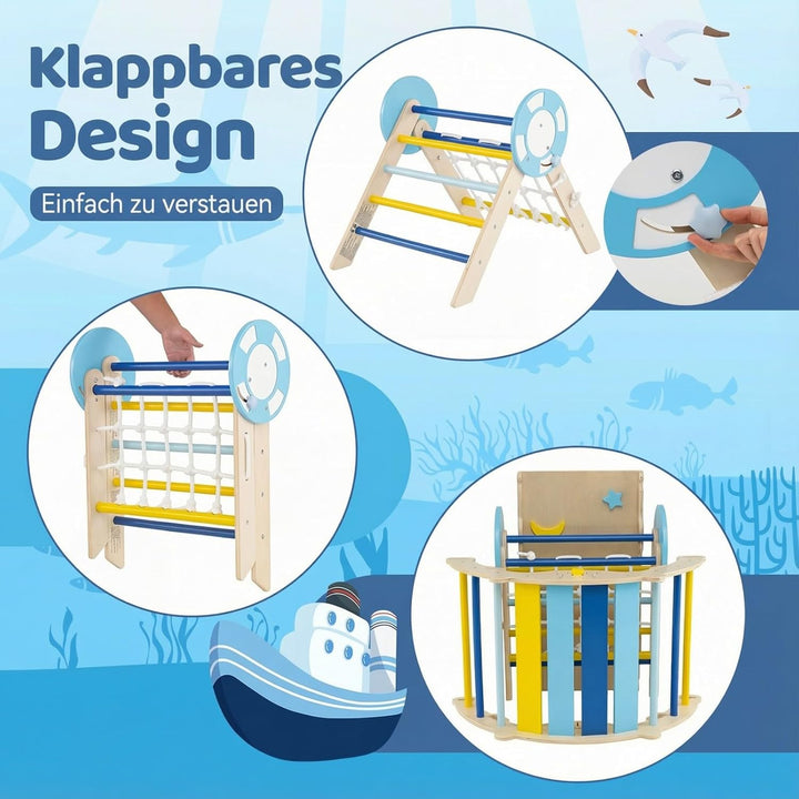 COSTWAY Klettergerüst Indoor 3er Set, klappabres Kletterdreieck mit Rutsche, Kletterbogen, Netz, ink