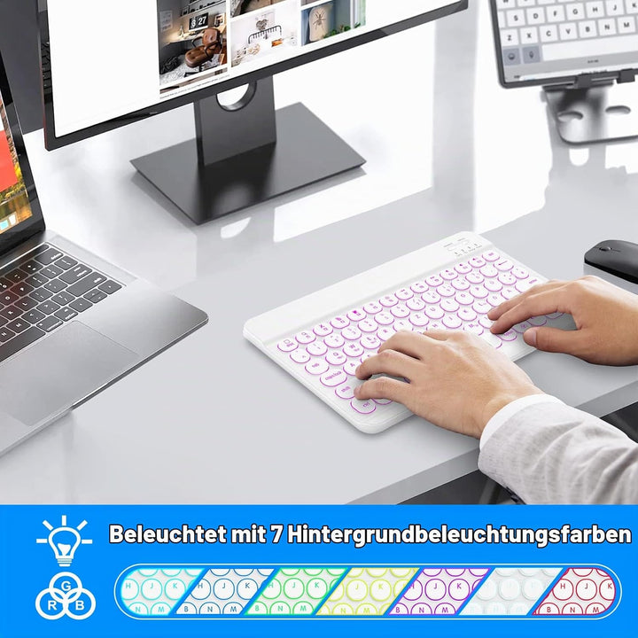 HUOBAO Bluetooth-Tastatur, kabellose Tastatur für iPad, iPhone, Android, Windows, Ultraschlanke wied