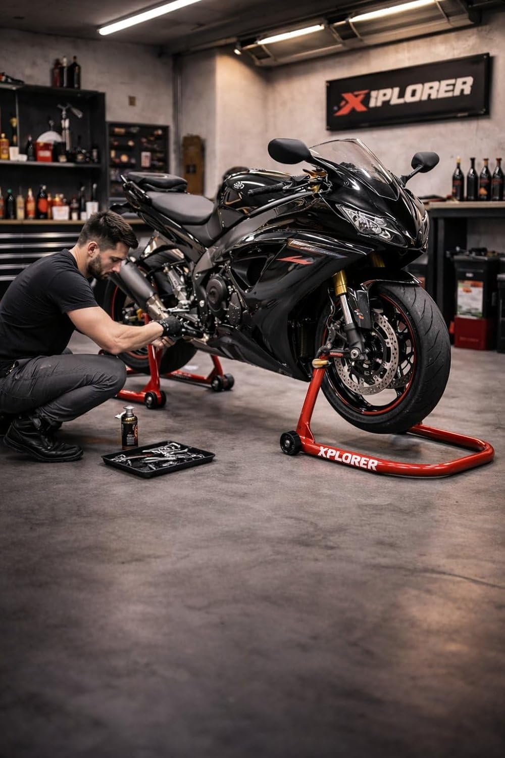 Xplorer Stativ für Motorrad (hinten) mit Halterung, Zubehör für Motorrad/Scooter