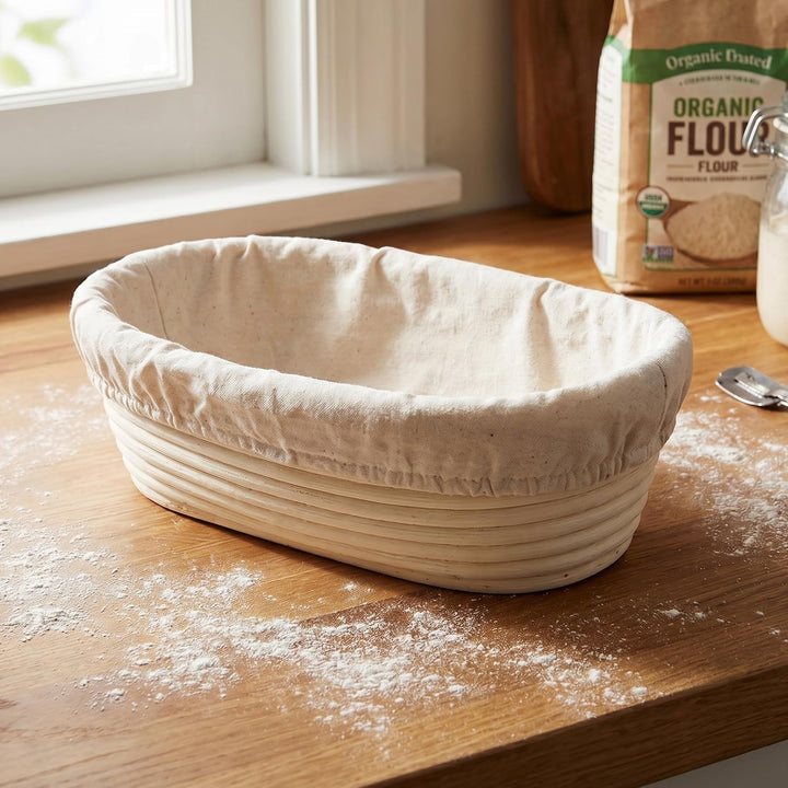 DARDVORLAG Gärkörbchen Oval 25cm mit Leinenbezug – Banneton aus 100% Rattan,Gärkorb für Sauerteigbro