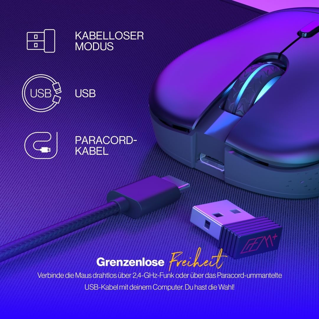 ENDORFY GEM Plus Wireless, Leichte kabellose Gaming-Maus (74 g), PixArt PAW3395 Sensor der Spitzenkl