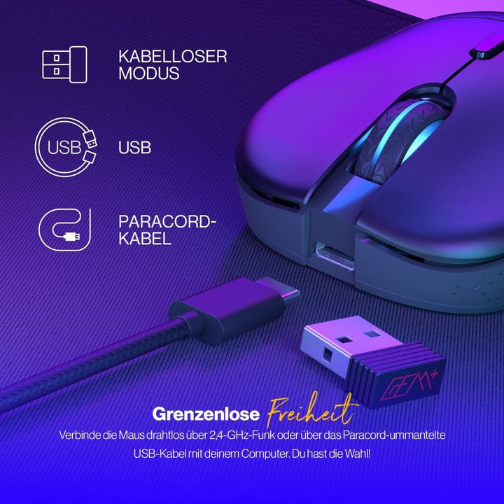 ENDORFY GEM Plus Wireless, Leichte kabellose Gaming-Maus (74 g), PixArt PAW3395 Sensor der Spitzenkl