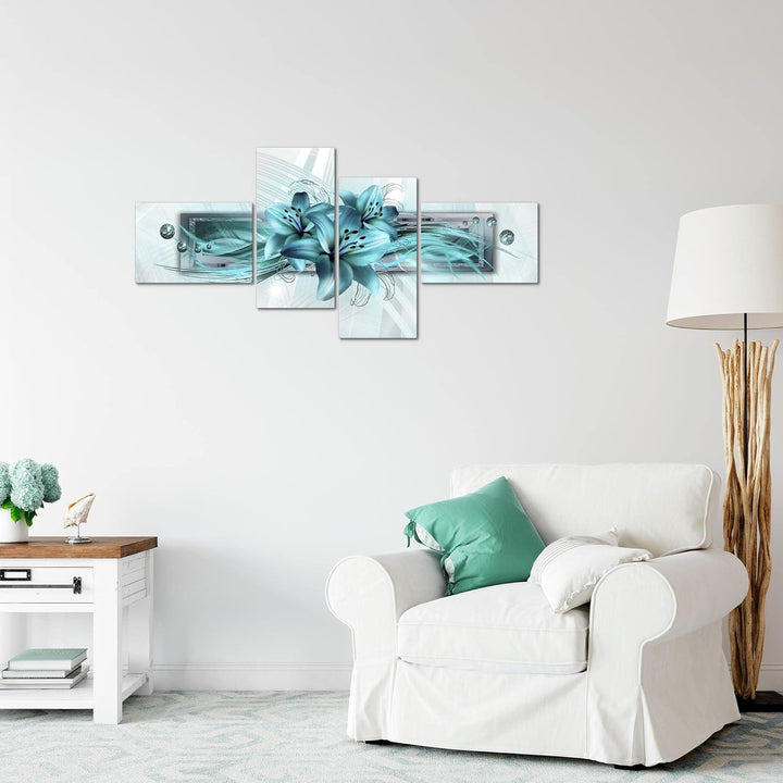 Runa Art Bild Modern Blumen Lilien - Made in Germany - Wandbilder Abstrakt Türkis 4 Teilig 008742a 1