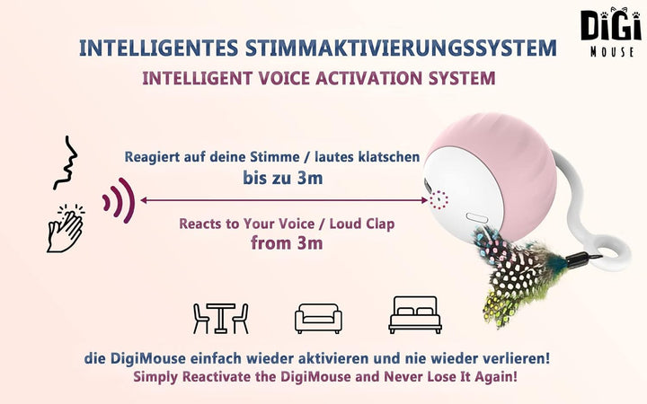 DigiMouse Interaktives Katzenspielzeug mit Sprachaktivierung & 4 Ersatzfedern & Katzenminze - Elektr