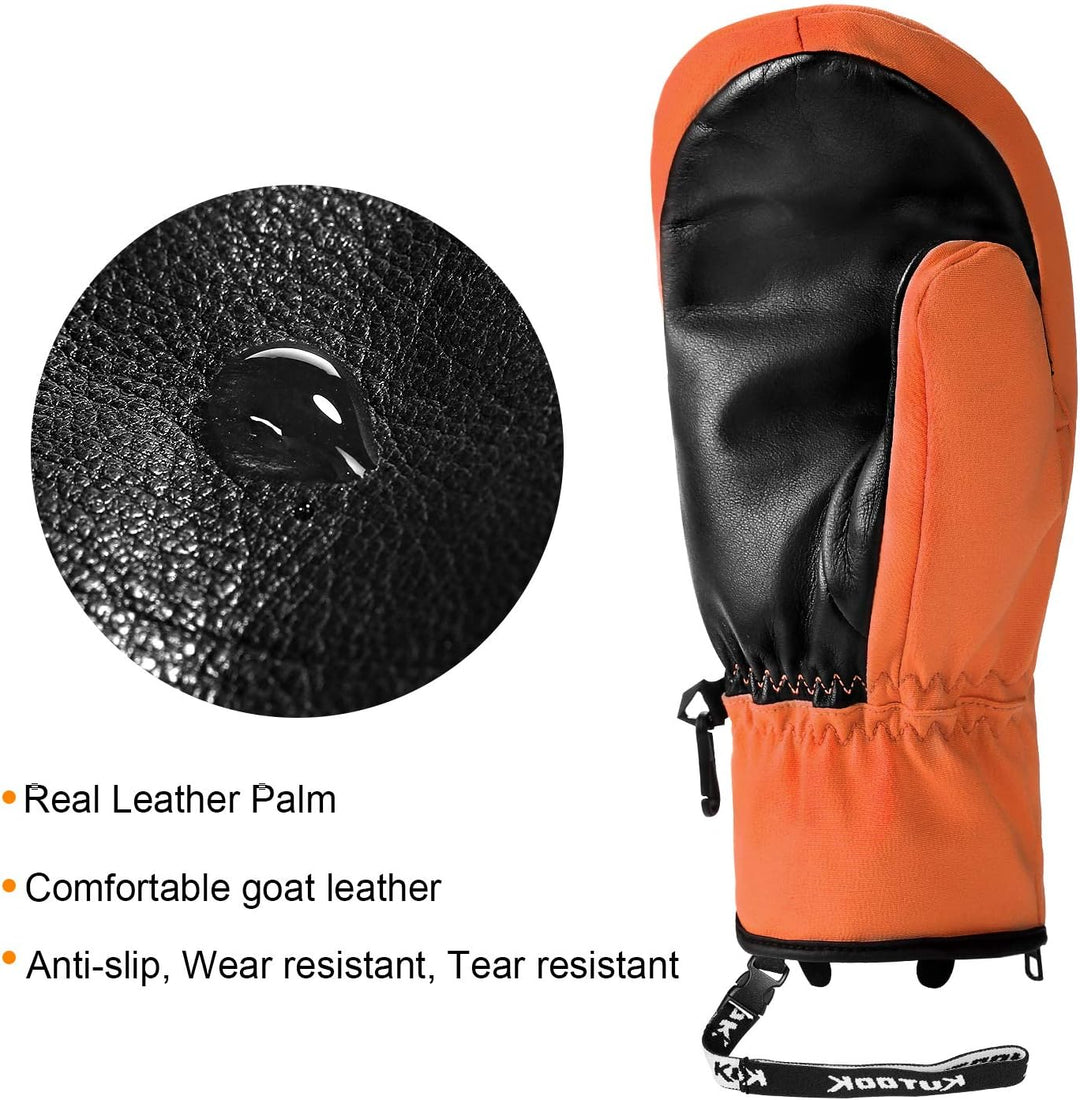 KUTOOK Skihandschuhe Ziegenleder Fäustlinge Wasserdicht Warm Winter Snowboard Handschuhe Winddicht W