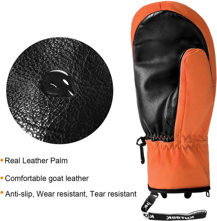 KUTOOK Skihandschuhe Ziegenleder Fäustlinge Wasserdicht Warm Winter Snowboard Handschuhe Winddicht W