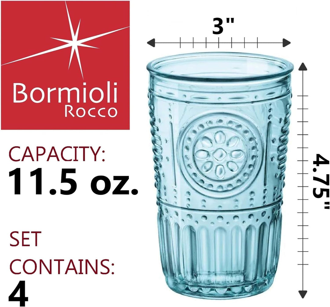 Bormioli Rocco 090789 Glas, Romantic, Blau, 4 Stück 4 Stück (1er Pack) Blau, 4 Stück (1er Pack) Blau