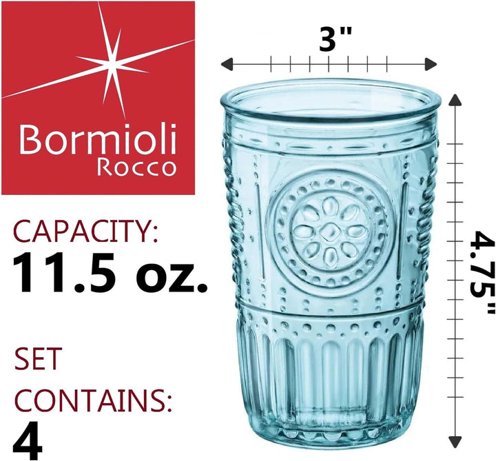 Bormioli Rocco 090789 Glas, Romantic, Blau, 4 Stück 4 Stück (1er Pack) Blau, 4 Stück (1er Pack) Blau