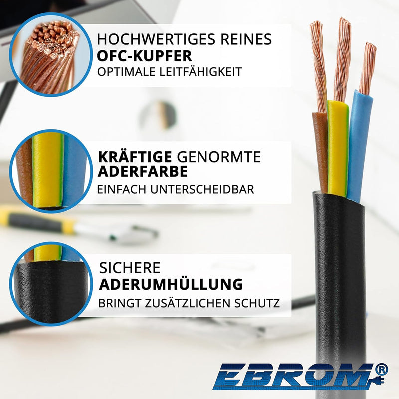 EBROM Kunststoff Schlauchleitung RUND, Kabel, Stromkabel, Leitung, Gerätekabel H03VV-F 3x0,75 mm² Fa