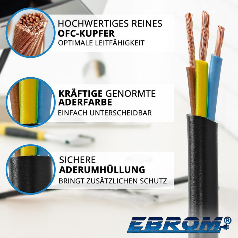 EBROM Kunststoff Schlauchleitung RUND, Kabel, Stromkabel, Leitung, Gerätekabel H03VV-F 3x0,75 mm² Fa