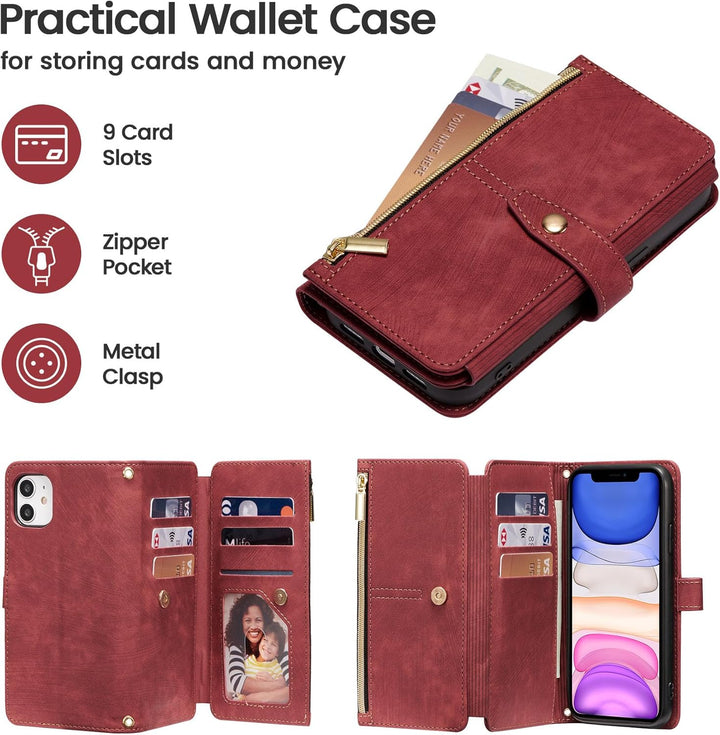 ZCDAYE iPhone 11 Hülle mit Band, Leder iPhone 11 Handytasche Handyhülle Praktische Handykette Karten