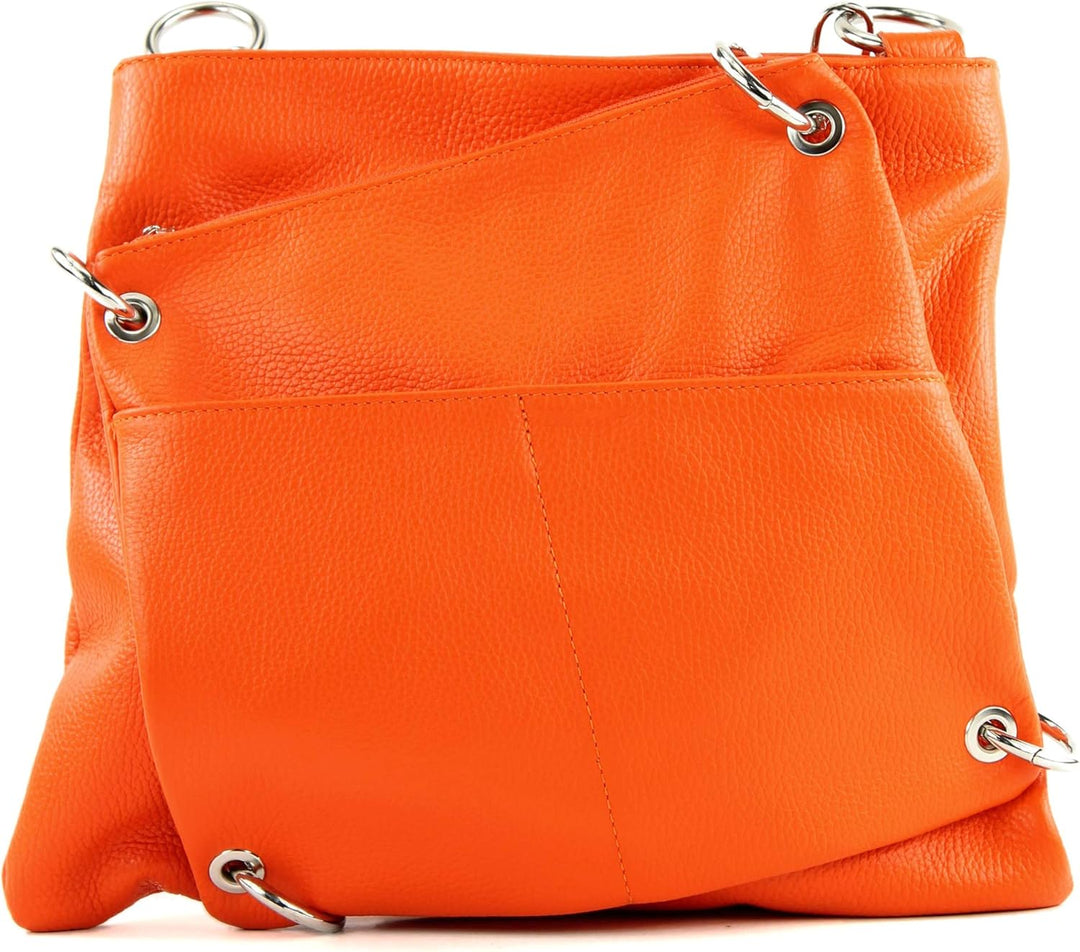 modamoda de - T140 - ital Messengertasche Umhängetasche 2in1 Leder Signalorange