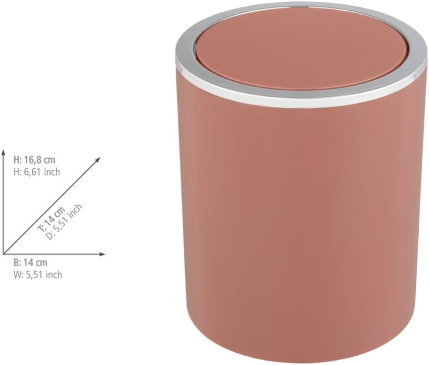 WENKO Kosmetikeimer Mod. Inca 2 Liter Abfallbehälter für Gäste-WC und Badezimmer Mülleimer mit Schwi
