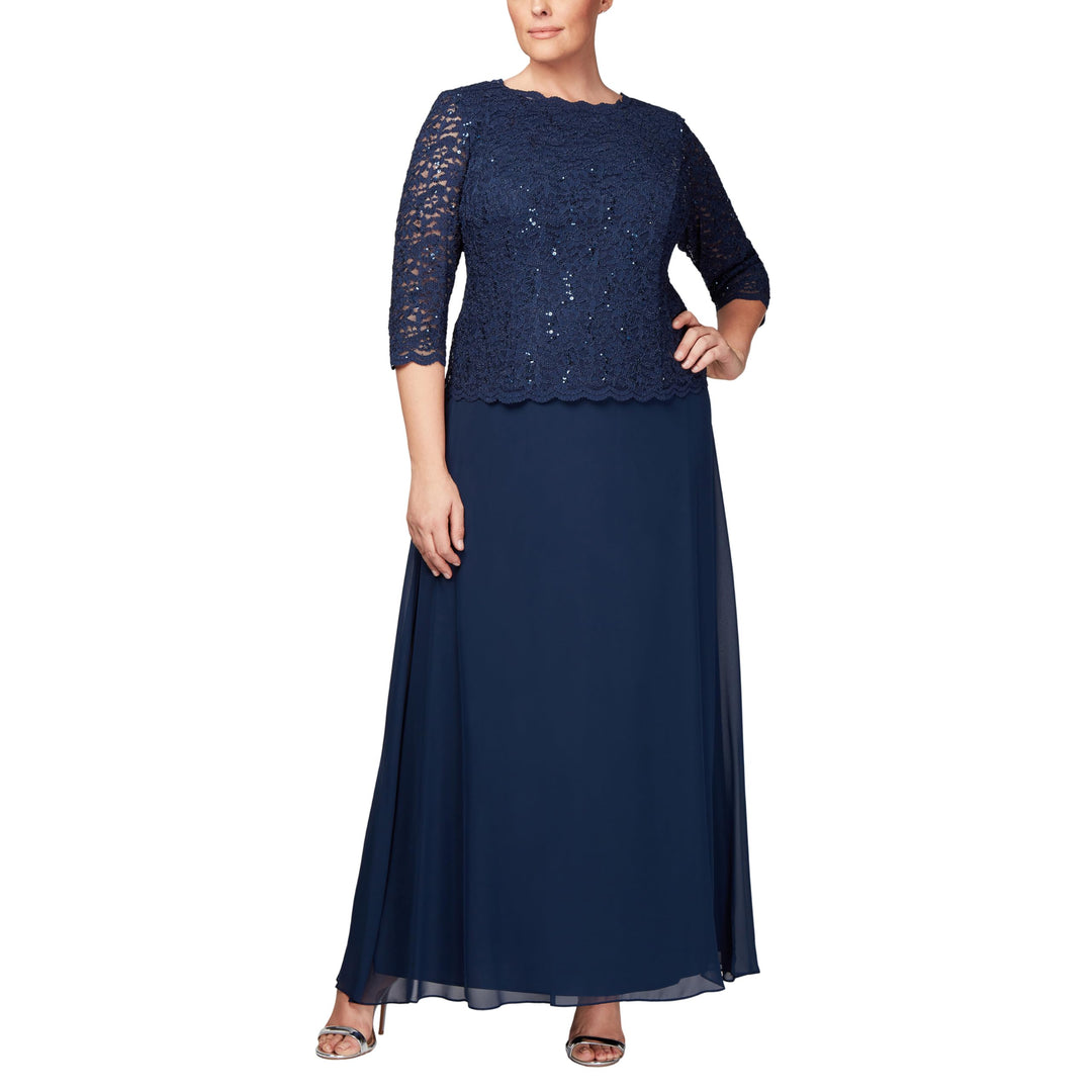 Alex Damen Tea Length Sequin Mock Dress (Petite and Regular) Kleid fr besondere Anlsse 38 3/4 Ärmel