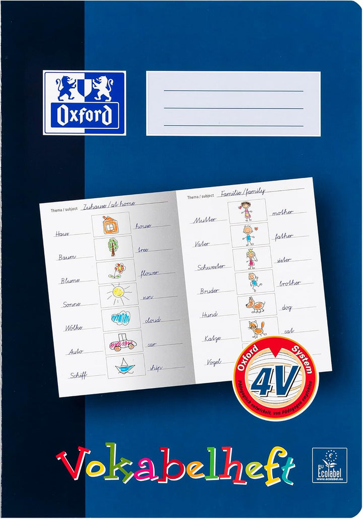 Oxford Vokabelheft mit Lernsystem, A4, 16 Blatt, Lineatur 4V, 10 Stück, Lineatur 4V