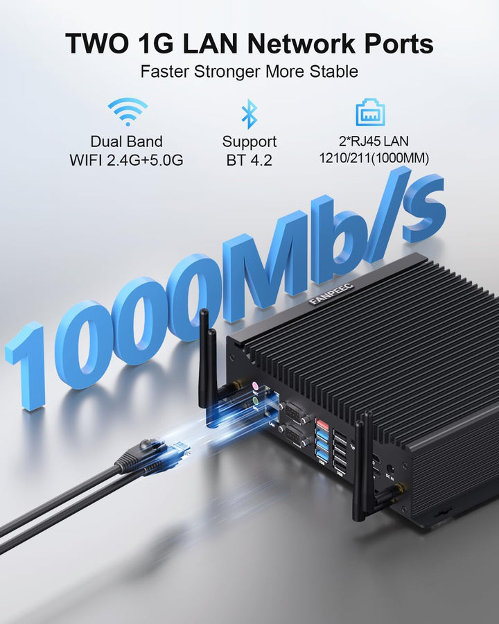FANPEEC Industrial Mini PC Lüfterlos Core i5-10210U, Fanless PC 32GB DDR4 RAM 1TB SSD, Lüfterlose In