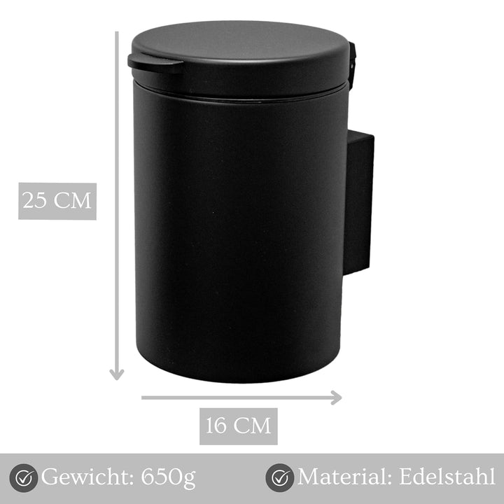 Edelstahl Kosmetikeimer 3L ohne Bohren selbstklebend inkl. Spezialkleber (extrem sicherer Halt) Bade