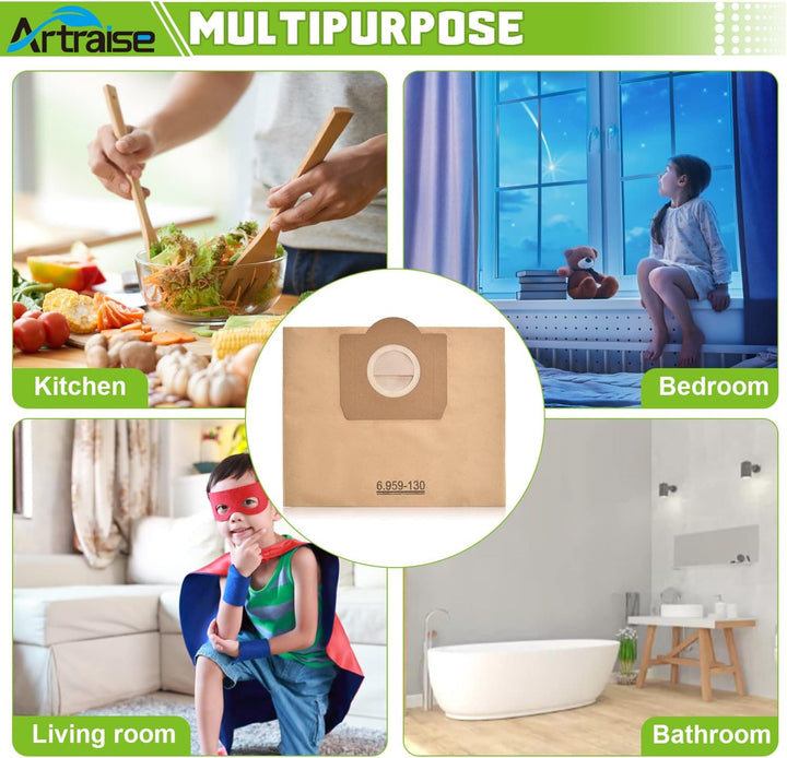 Artraise Wd3 Beutel für Kärcher Staubsauger 6.959-130.0, 8 Stück Premium Staubsaugerbeutel Papierfil
