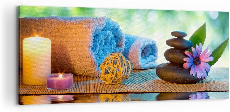 Wandbilder Dekoration Wohnzimmer Natur Entspannung Spa Kerzen Panorama Bilder auf Leinwand 120x50cm