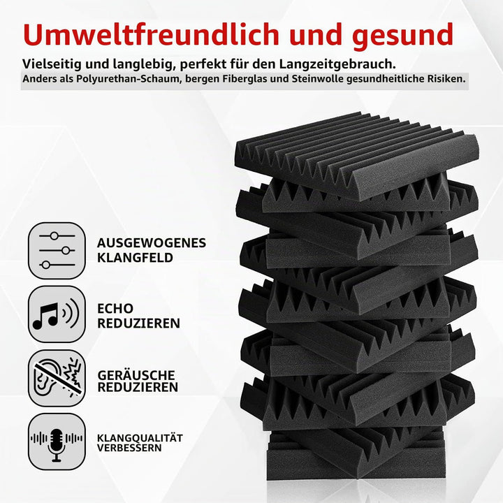 FONESO 48 Stück Akustikpaneele, 2.5x30.5x30.5 cm, schalldichte Schaumstoffplatten für Wände, Keilsch