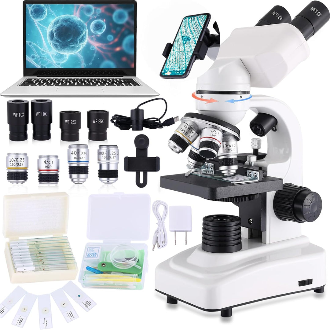 Verbundmikroskop, 40 x 2500 x, professionelles Mikroskop, WF10x und WF25x Okulare, Dual-LED-Beleucht