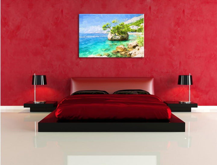 Pixxprint Dalmatia Strand in Kroatien als Leinwandbild/Grösse: 100x70 cm/Wandbild/Kunstdruck/fertig