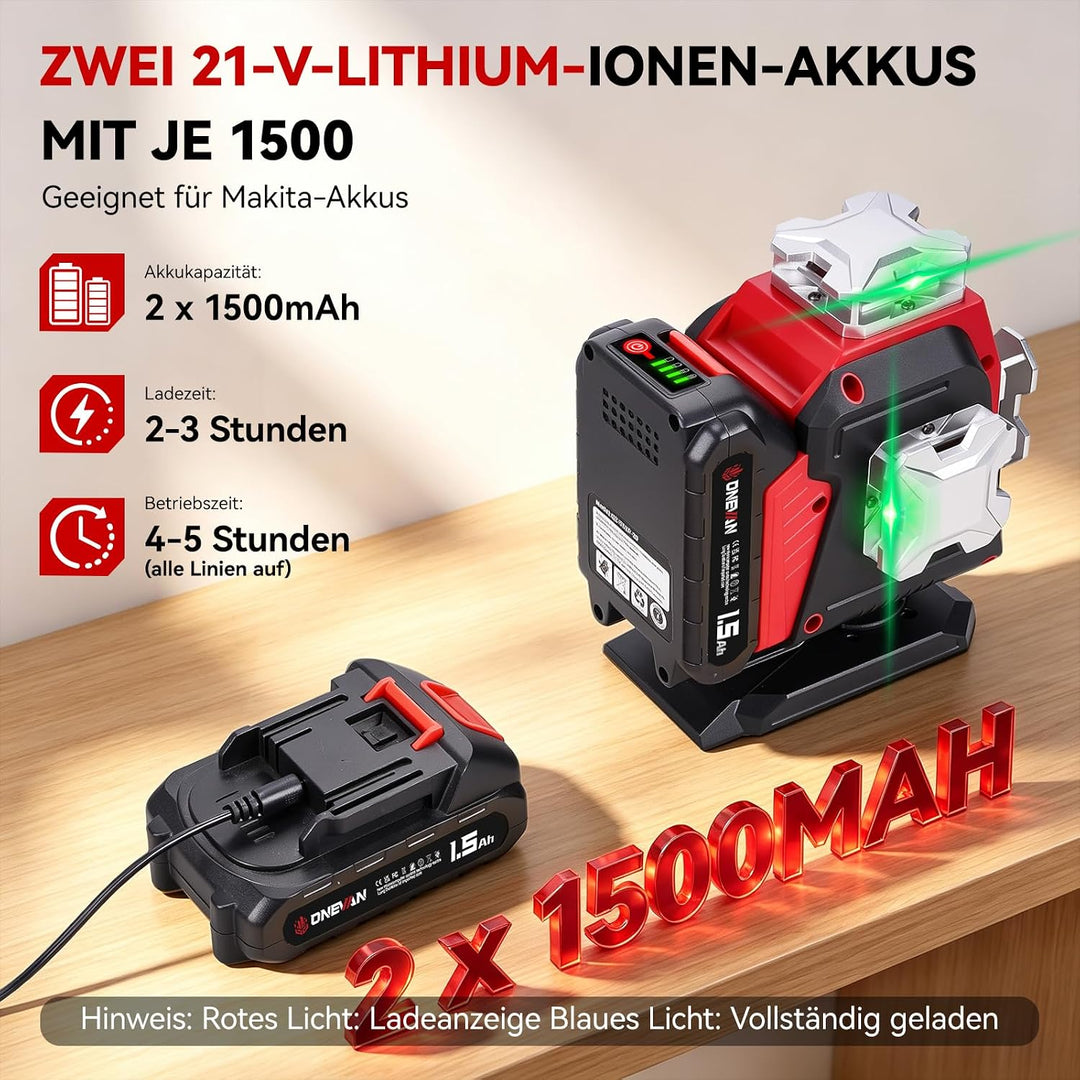 ONEVAN 21V Kreuzlinienlaser mit Stativ, 4D 16 Kreuzlaser,Selbstnivellierend | 20 m Fernbedienung, ve